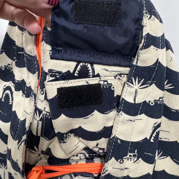 KAVU Rope Bag Sling Backpack Navy Cream Shark Wave Nautical Print Canvas main image 4